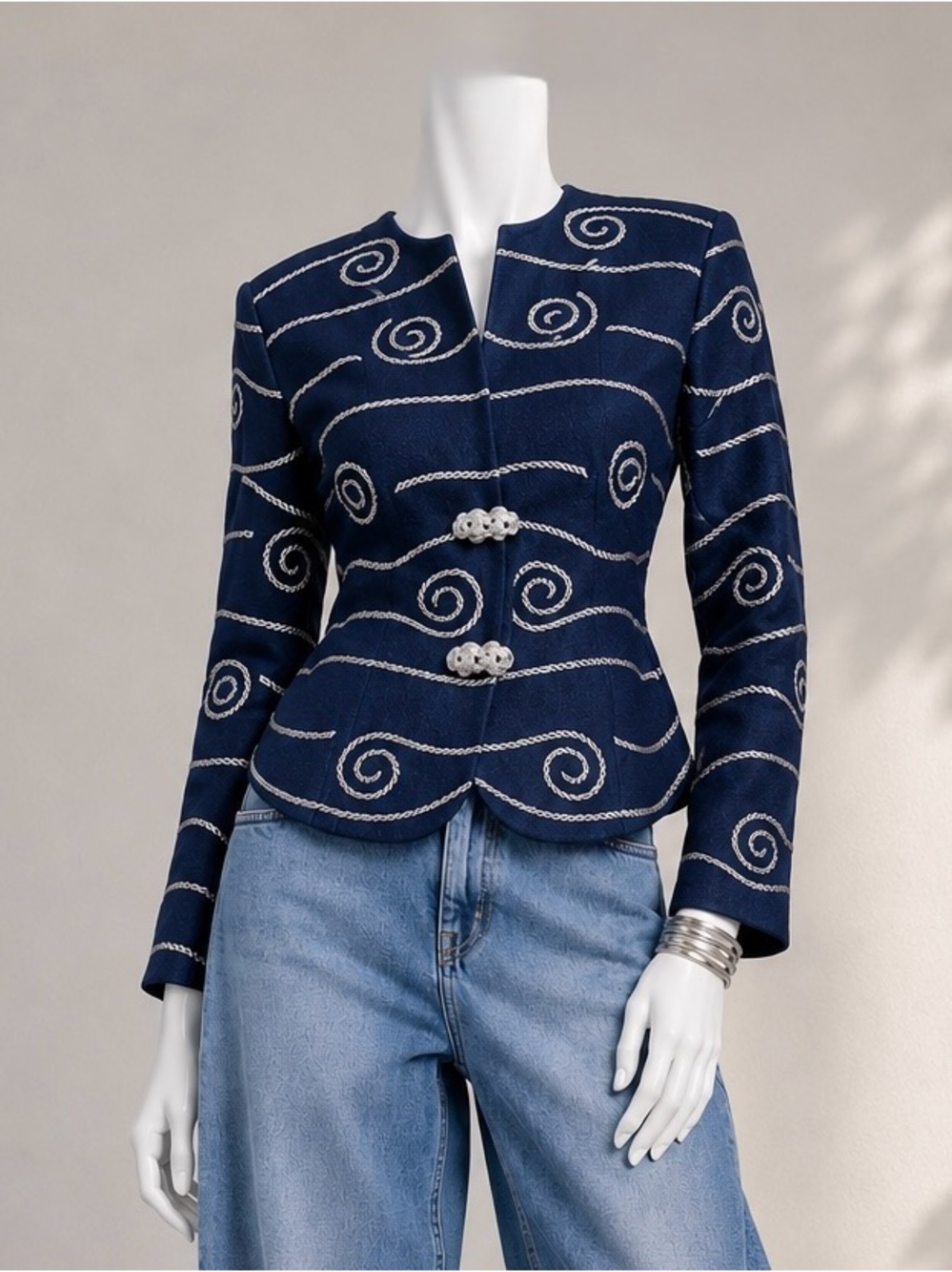 Vintage 90s Navy Wool Nautical Blazer Women's XS / S Office Siren Jacket Magali